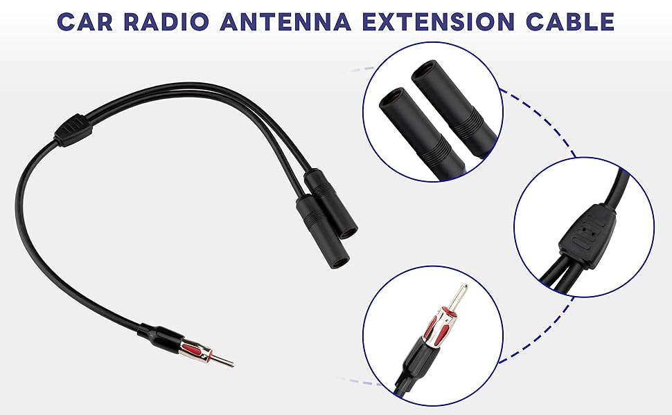 BOOBRIE Universal Radio Antenna Cable 40CM 2 Female to 1 Male DIN Car Radio Y Antenna Adapter Plug Cable Car Antenna Audio Car Antenna Stereo Radio Converter Splitter Cable