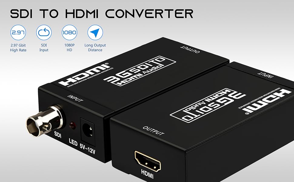 Boobrie SDI to HDMI Converter, Full HD 1080P Video Audio Adapter Supports SD/HD/3G-SDI to HDMI Conversion for Camera Monitor Projector Display
