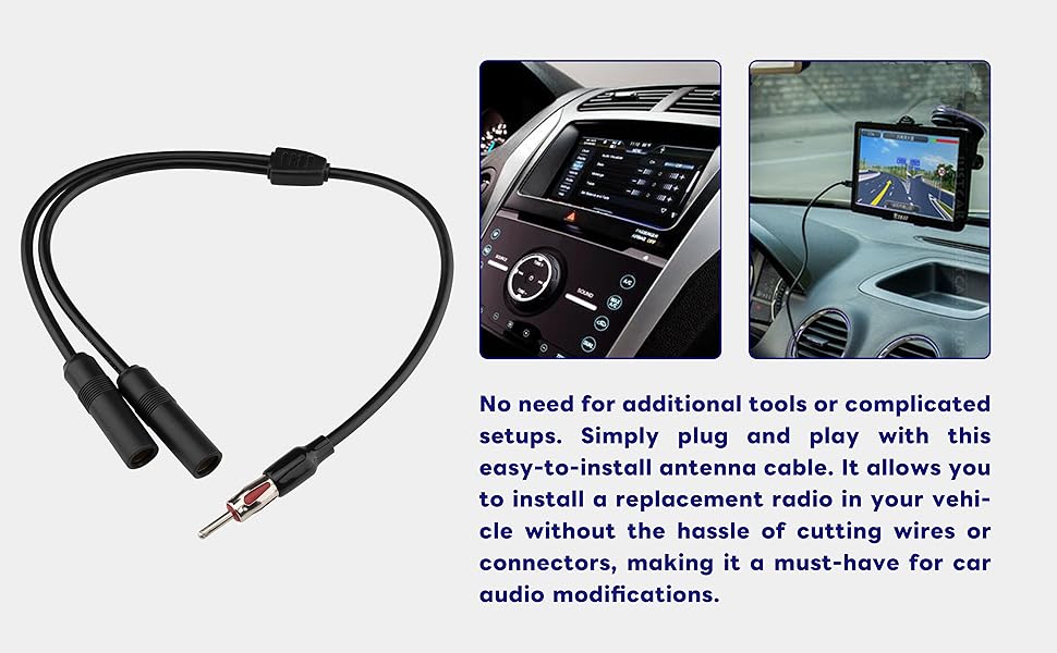 BOOBRIE Universal Radio Antenna Cable 40CM 2 Female to 1 Male DIN Car Radio Y Antenna Adapter Plug Cable Car Antenna Audio Car Antenna Stereo Radio Converter Splitter Cable