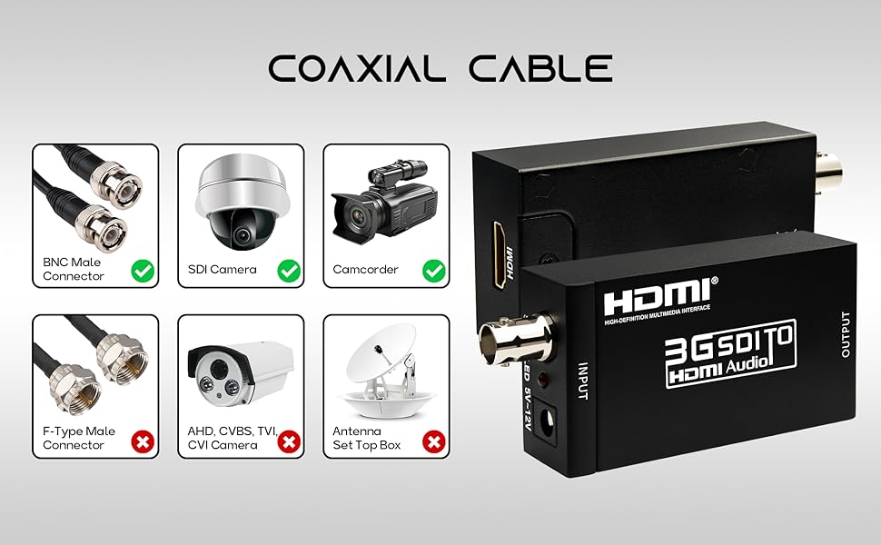 Boobrie SDI to HDMI Converter, Full HD 1080P Video Audio Adapter Supports SD/HD/3G-SDI to HDMI Conversion for Camera Monitor Projector Display