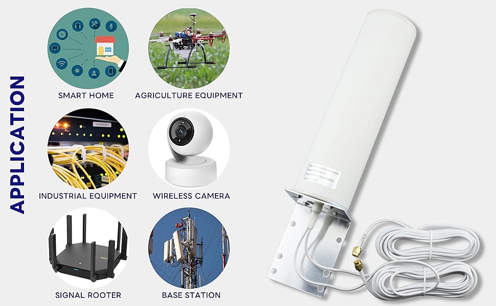 BOOBRIE Upgraded 4G 5G LTE Antenna Outdoor 10dBi 698-2700 3300-3800MHz High Gain WiFi Antenna Dual SMA Male 16.4ft RG58 Cable SMA 4G LTE Omni-Directional Long Range Antenna Router Hotspot Wireless