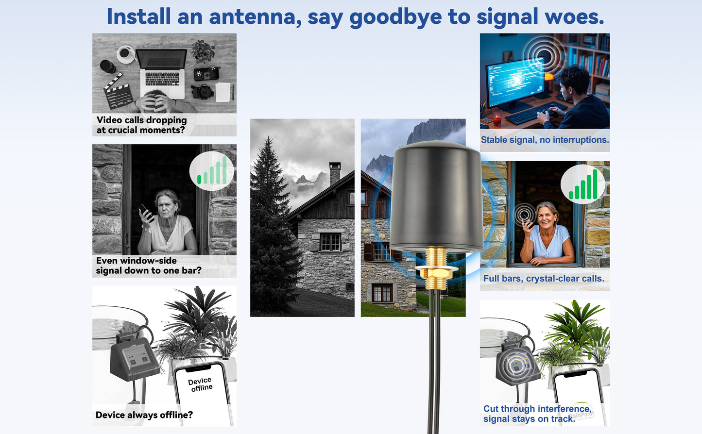 BOOBRIE 2x2 MIMO Omnidirectional Antenna 600-6000MHz 5G 4G LTE 3G Outdoor Antenna with 2x16.4ft BMR100 SMA Male Cables for Router Gateway, T-Mobile/Verizon/AT&T Home Internet