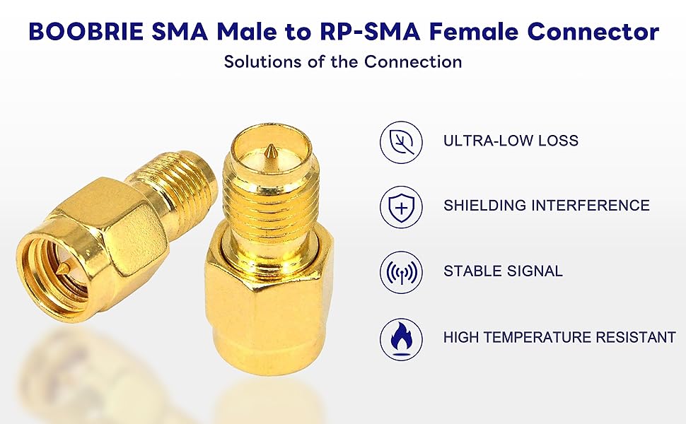 Greluma 2 Paar SMA/RP-SMA Adapters – Mannelijk/vrouwelijk – Verguld Koper – 50 Ohm – Voor WiFi-antenne, Drone, Radio, Repeater