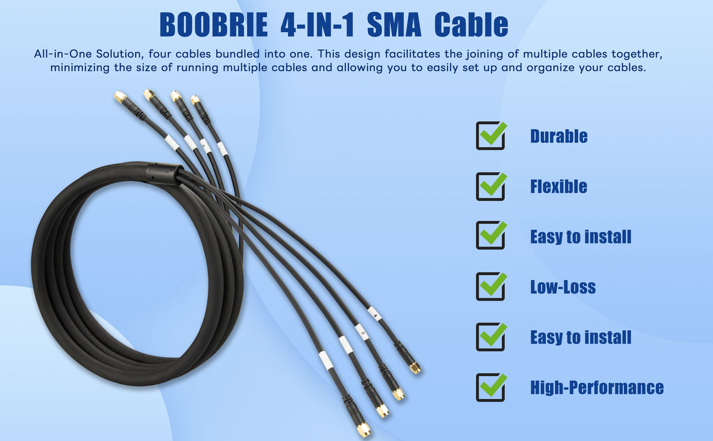 Boobrie Quad 195 SMA Extension Cable SMA Male to SMA Female Coaxial Cable Ultra Low Loss for 5G/4G Routers & Gateways (T-Mobile, Verizon, AT&T) SMA 4-in-1
