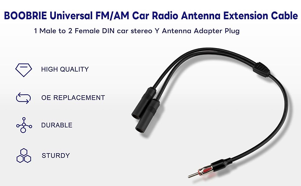 BOOBRIE Universal Radio Antenna Cable 40CM 2 Female to 1 Male DIN Car Radio Y Antenna Adapter Plug Cable Car Antenna Audio Car Antenna Stereo Radio Converter Splitter Cable