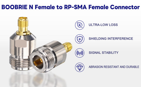 Boobrie 2PCS N Female to RP-SMA Female Adapter RF Coaxial Connector Reverse Polarity SMA Female to N Type Wi-Fi Antenna Cable Convertor for LoRa Antenna HNT Hotspot