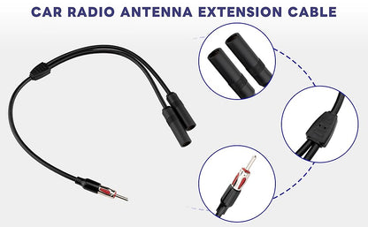 BOOBRIE Universal Radio Antenna Cable 40CM 2 Female to 1 Male DIN Car Radio Y Antenna Adapter Plug Cable Car Antenna Audio Car Antenna Stereo Radio Converter Splitter Cable