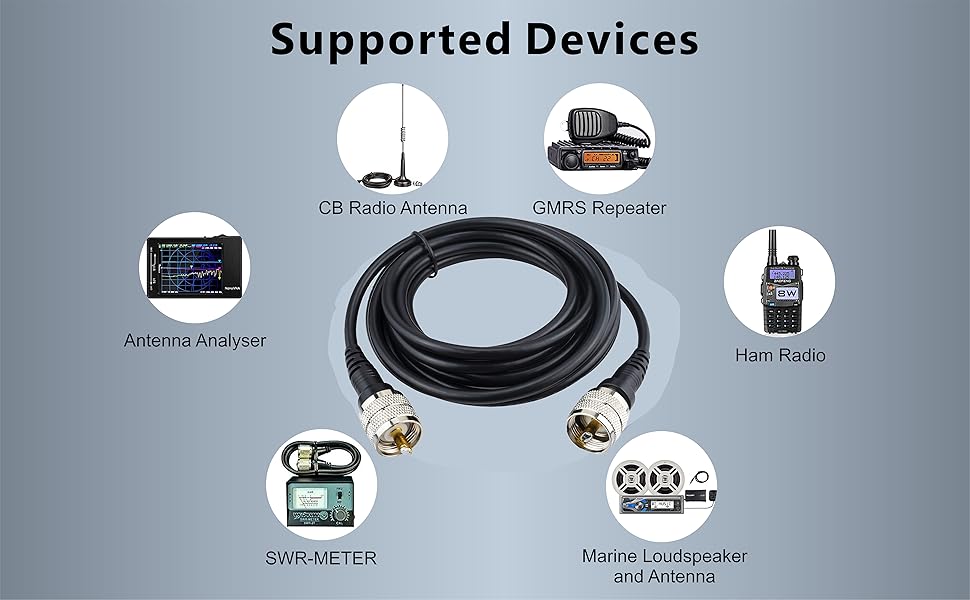 Boobrie Upgraded UHF Male to UHF Male Cable PL-259 Cable 3M RG58 SuperFlex RG58 CB Coax Cable Low Loss CB Radio Ham Radio Antenna Extension Cable for CB Ham Radio SWR Meter/Antenna Analyzer