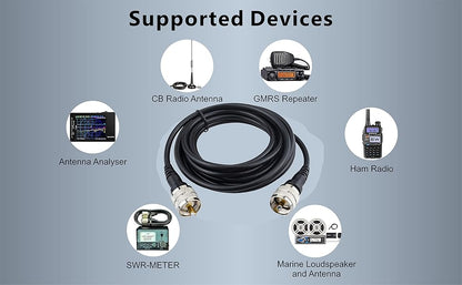 Boobrie Upgraded UHF Male to UHF Male Cable PL-259 Cable 3M RG58 SuperFlex RG58 CB Coax Cable Low Loss CB Radio Ham Radio Antenna Extension Cable for CB Ham Radio SWR Meter/Antenna Analyzer