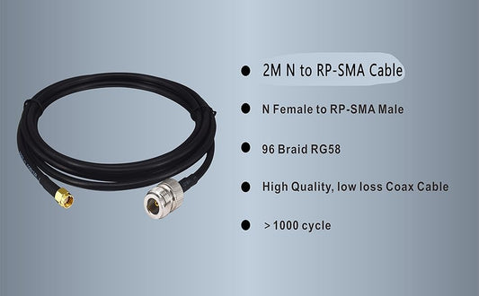 Boobrie RP-SMA Male to N-Type Female Cable 2M RG58 Cable 50ohms N Female to RP-SMA Male Cable N to RP-SMA Connector Low Loss Extension Cable for WiFi 4G LTE LoRa Antenna Helium Hotspot