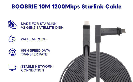 BOOBRIE 32.8FT/10M Starlink Gen2 Cable Starlink Replacement Cable High Speed Transmission 1200Mbps Waterproof Starlink Rectangular Satellite V2 Cable Multi-Function Protection for Starlink V2 Gen2