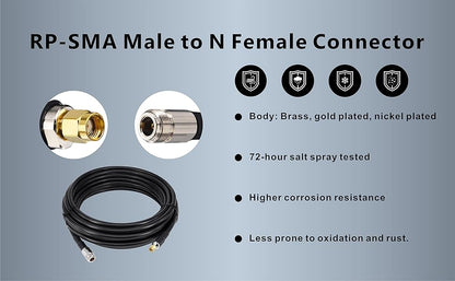 BOOBRIE-400 BMR400 Cable Helium 10M Ultra Low Loss N Type Female to RP-SMA Male Coax Cable N Female to RP-SMA Male Adapter Extension Cable 50ohms for WiFi 4G LTE LoRa Antenna Helium Cable Hotspot