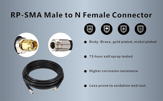 BOOBRIE-400 BMR400 Cable Helium 10M Ultra Low Loss N Type Female to RP-SMA Male Coax Cable N Female to RP-SMA Male Adapter Extension Cable 50ohms for WiFi 4G LTE LoRa Antenna Helium Cable Hotspot