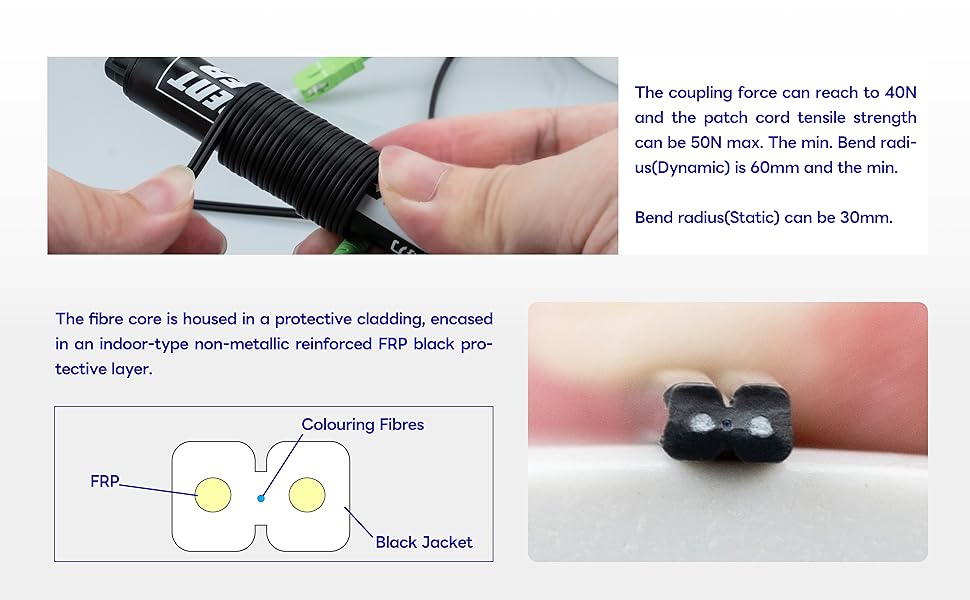 Boobrie SC/APC to SC/APC Singlemode Simplex Jumper Fiber Optic Cable 3M Indoor Drop Cable SC/APC Fiber Patch Cable Black Jacket for Optical Fiber Communication System Local Area Network FTTH Cables