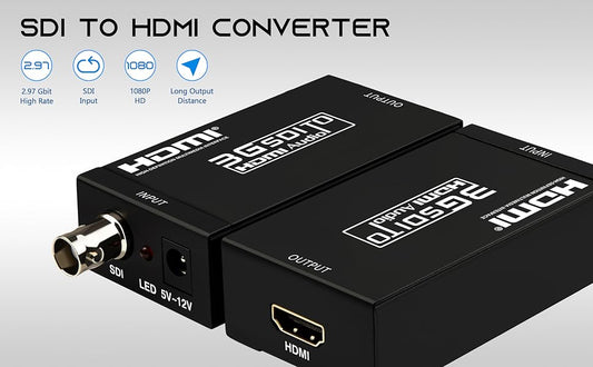 Boobrie SDI to HDMI Converter, Full HD 1080P Video Audio Adapter Supports SD/HD/3G-SDI to HDMI Conversion for Camera Monitor Projector Display