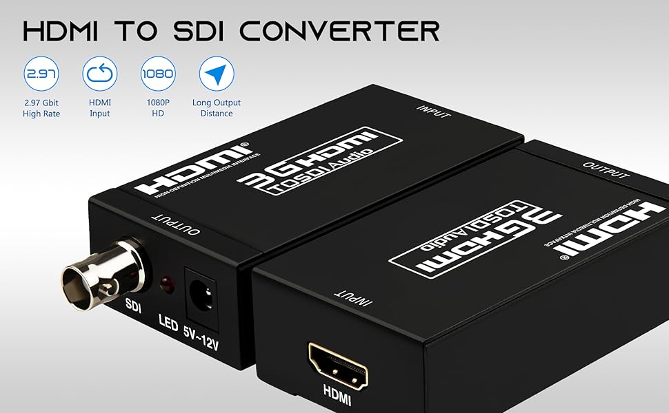 Boobrie HDMI to SDI Converter, 3G-SDI/HD-SDI Converter Audio Video Adapter Support 1080P 1080I for Camera Home Theater Monitora and Professional Video Production