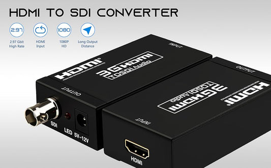 Boobrie HDMI to SDI Converter, 3G-SDI/HD-SDI Converter Audio Video Adapter Support 1080P 1080I for Camera Home Theater Monitora and Professional Video Production