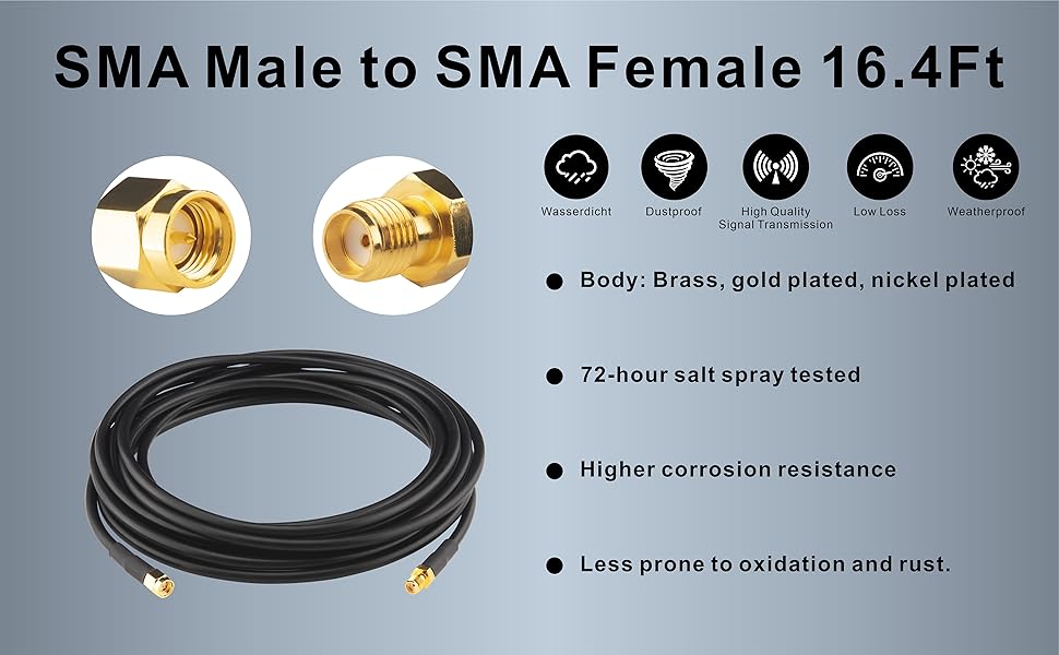 Boobrie SMA Coaxial Cable Upgraded 16.4Ft SMA Male to SMA Female Coax Cable LMR200 Equivalent SMA WiFi Extension Low Loss for WiFi Router, 3G 4G 5G LTE Antenna, Better Than RG58