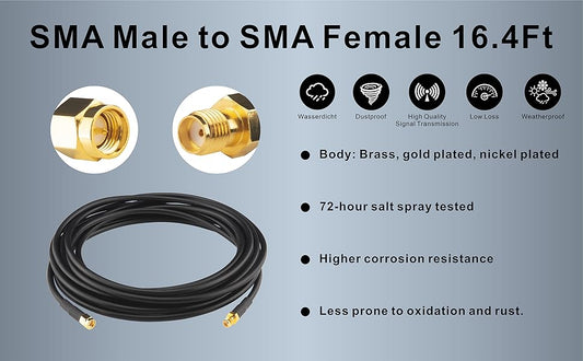 Boobrie SMA Coaxial Cable Upgraded 16.4Ft SMA Male to SMA Female Coax Cable LMR200 Equivalent SMA WiFi Extension Low Loss for WiFi Router, 3G 4G 5G LTE Antenna, Better Than RG58