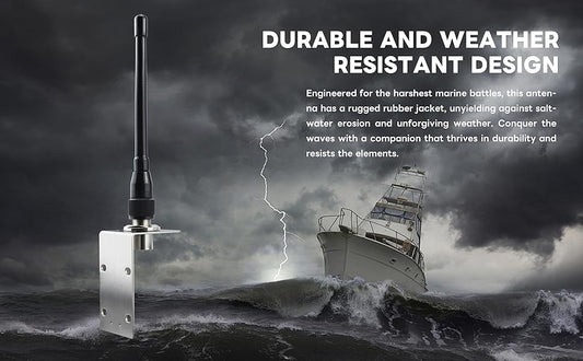 BOOBRIE 156-163MHz VHF Marine Antenna 20cm 2-4dbi Rubber Duck VHF Antenna with PL259 Connector UHF Male to UHF Female SO239 Right Angle 5M RG58 Upgraded 128 Cable