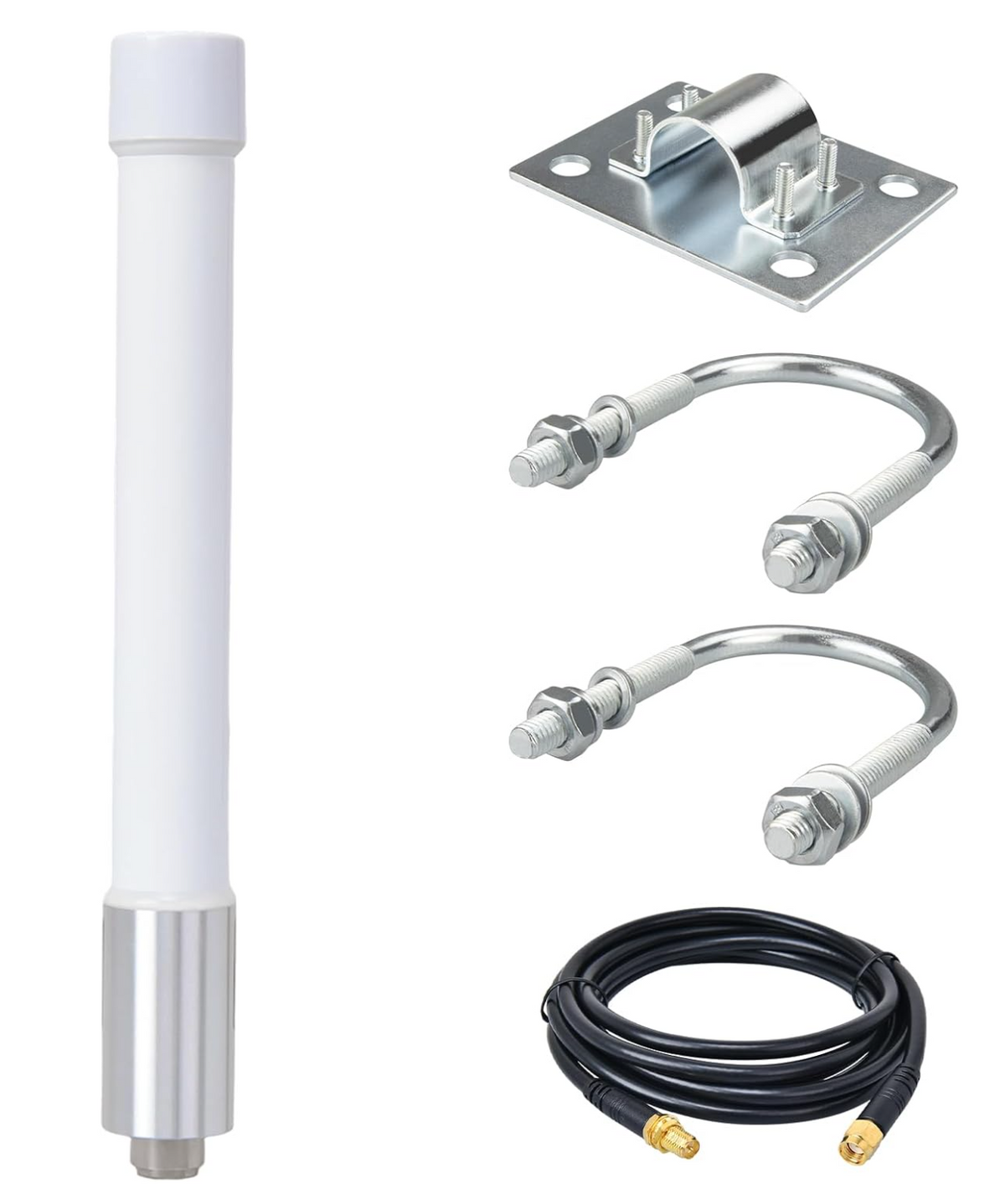4G LTE Fiberglass Omni Antenna 698-2700MHz with 6.56ft RG58U Extension Cable RP-SMA Male Compact White Design U-Bracket Mount for Cellular Router IP Camera Hotspot Modem