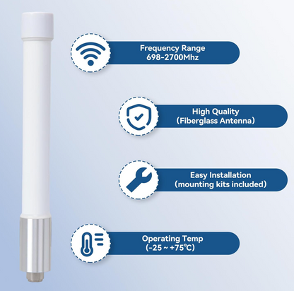 4G LTE Fiberglass Omni Antenna 698-2700MHz with 6.56ft RG58U Extension Cable RP-SMA Male Compact White Design U-Bracket Mount for Cellular Router IP Camera Hotspot Modem
