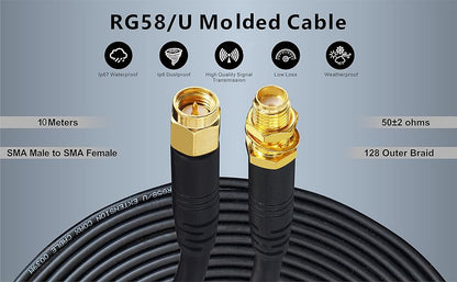 Boobrie Upgraded 10M SMA Male to Female Extension Cable RG58 SMA Male to SMA Female Coaxial Cable RG58 SMA WiFi Antenna Extension Cable SMA Pigtail Cable 3G 4G LTE Low Loss WiFi Wireless Router