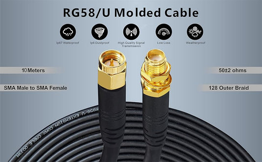 Boobrie Upgraded 10M SMA Male to Female Extension Cable RG58 SMA Male to SMA Female Coaxial Cable RG58 SMA WiFi Antenna Extension Cable SMA Pigtail Cable 3G 4G LTE Low Loss WiFi Wireless Router