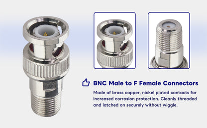Boobrie F-Type to BNC Coax Adapter BNC Male to F Female Coaxial Cable Connector BNC Plug to F Jack Adapter RG6 Coax Connector for CCTV Camera Satellite Scanner RG6/RG59/RG58/SDI/HD SDI (2 Pack)