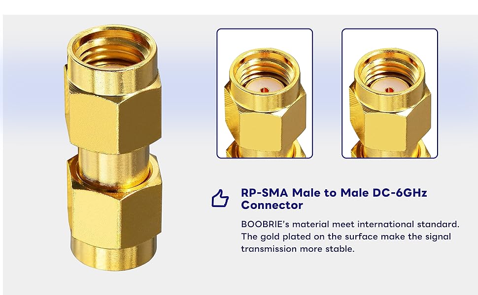 Boobrie RP-SMA Male to RP-SMA Male Adapter RP-SMA Male to Male RF Coax Connector DC-6GHz with SWR Test RP-SMA Connector for Wi-Fi Antenna Signal Booster Radio Extension Cable FPV Drone Pack of 2