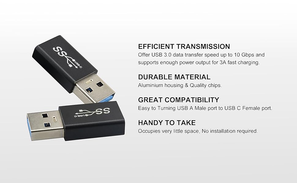 Boobrie USB-C Female to USB A Male Adapter USB 3.0 Male to USB-C Female Adapter Type C Female to USB Male Type C Charger Plug Power Converter for iWatch iPhone 11 12 13 14 Pro Max iPad MacBook 2-Pack