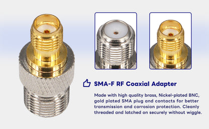 BOOBRIE SMA Antenna Adapter F Type Connector F Female (Jack) to SMA Female (Jack) RF Coaxial Connector for Antennas/Wireless/LAN Devices/Coaxial Cable Pack of 2