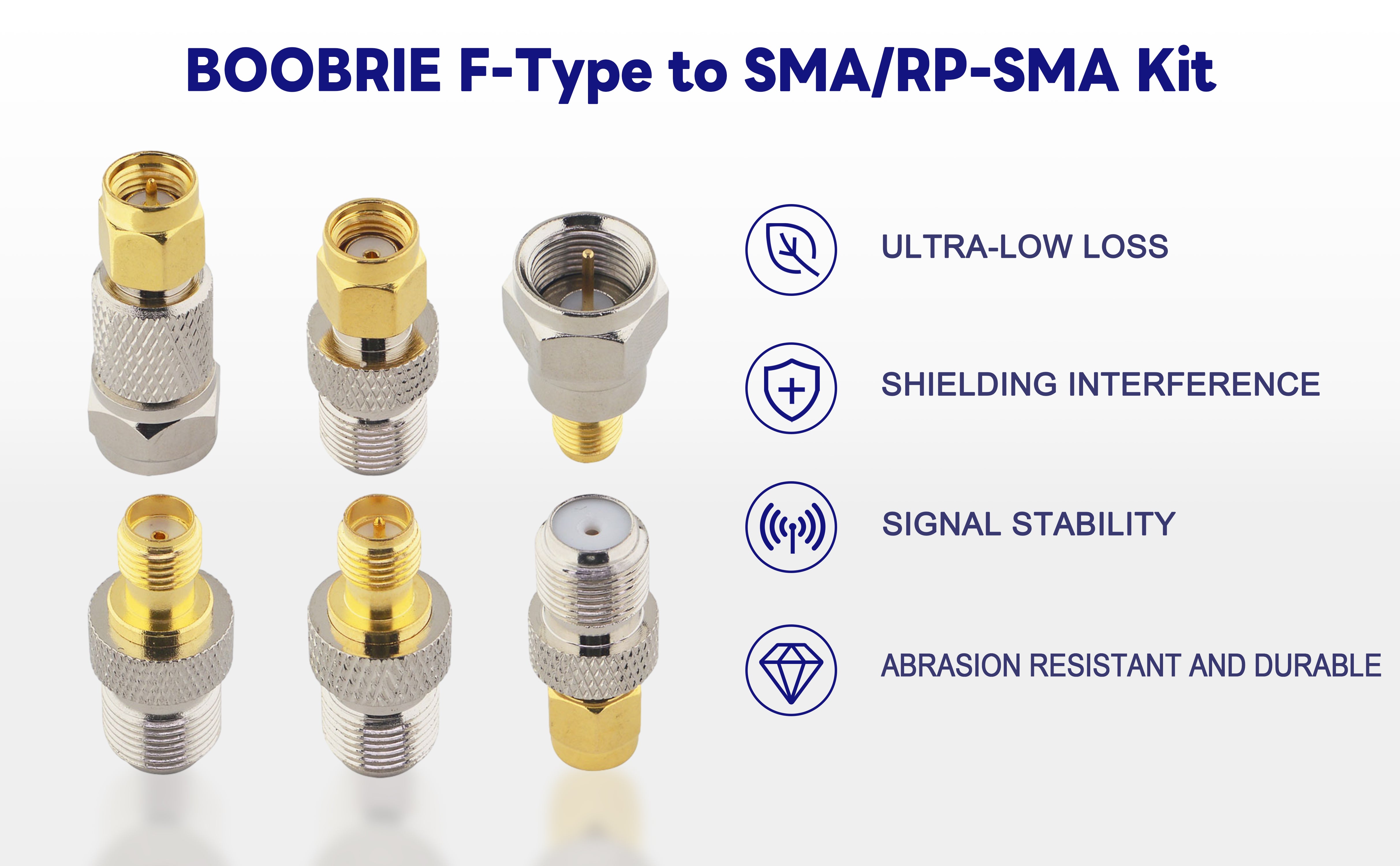 Boobrie F to SMA/RP-SMA Kit 6 Pack F Type to SMA and RP SMA Set SMA to ...