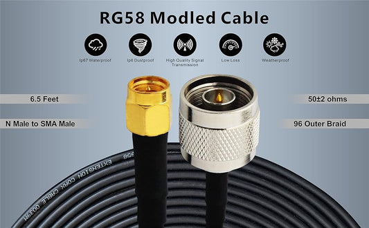 BOOBRIE Type-N Extension Cable N Type Male to SMA Male Coax Cable 6.5ft N Type to SMA RG58 Coaxial Cable Low Loss Type-N Jumper Cable for CB Ham Amateur Two-Way Radio Application/PCI Card/Access Point