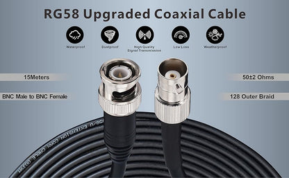 Boobrie Upgraded RG58 BNC Extension Cable 49.2Ft BNC Male to BNC Female Coaxial Cable 50 ohm Low Loss BNC Male to Female HD Video Coax Antenna Cable for CB Radio VHF UHF Ham Radio CCTV SDI Lead