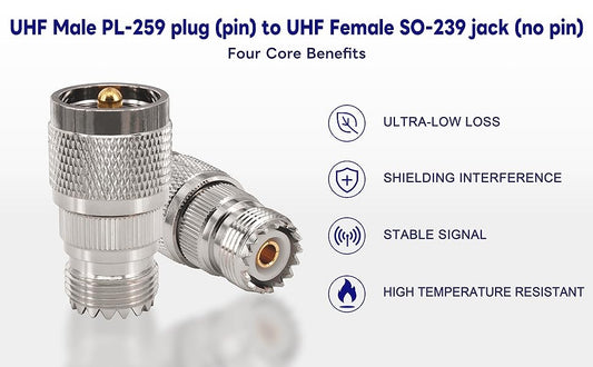 Boobrie UHF Male to Female Coax Connector PL259 to SO239 CB Radio Adapter RF Coaxial Cable Connectors for Ham Radio Two Way Radio Amateur Radio Marine VHF Radio Pack of 2