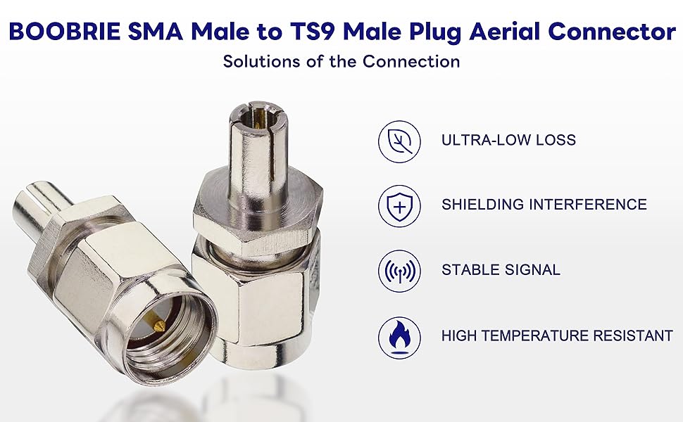 BOOBRIE SMA Male to TS9 Male Plug Aerial Connector SMA 4G Antenna Adapter SMA to TS9 Male Connector for ZTE 3G Wireless USB Modem 4G Router Mobile Wifi Hotspots Pack of 2