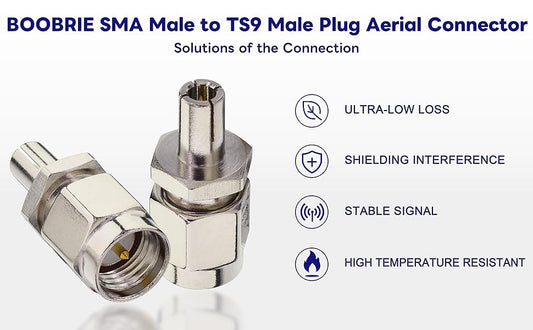 BOOBRIE SMA Male to TS9 Male Plug Aerial Connector SMA 4G Antenna Adapter SMA to TS9 Male Connector for ZTE 3G Wireless USB Modem 4G Router Mobile Wifi Hotspots Pack of 2