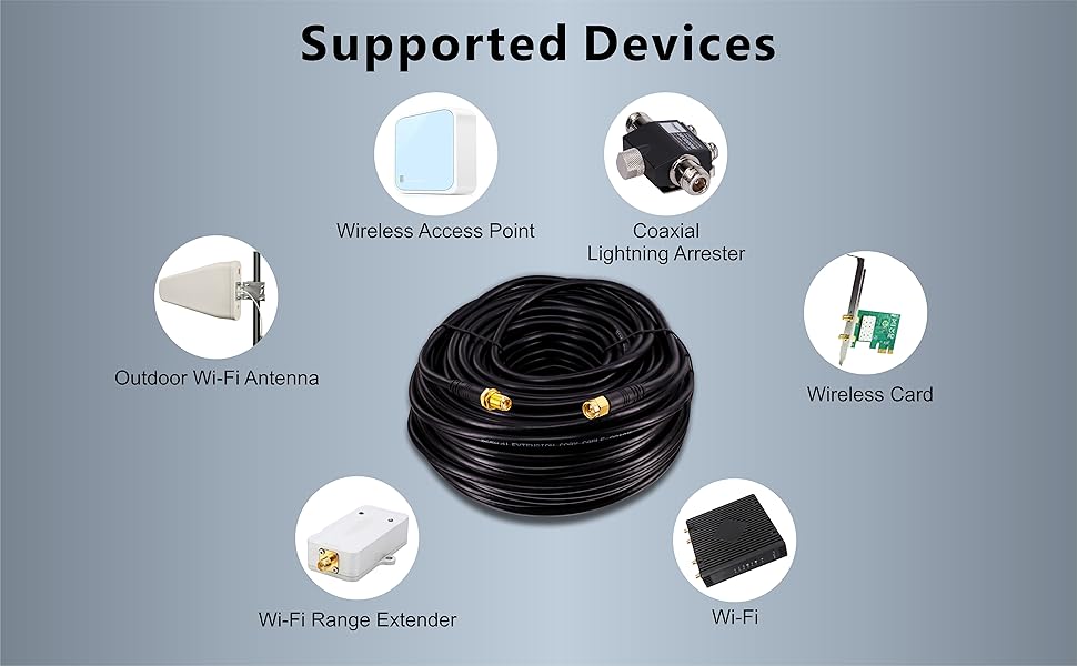 Boobrie Upgraded 30M SMA WiFi Antenna Extension Cable RG58 SMA Male to SMA Female Cable 50ohms SMA Extension Cable Low Loss 4G Antenna Wifi Router Extension Cable 3G 4G LTE WiFi Antenna Wireless