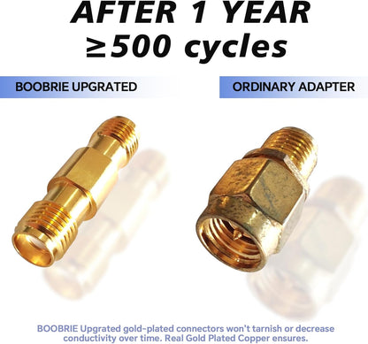 Boobrie 4-Pack SMA Antenna Connector Kit Upgrade 2 Type SMA Male to Male+RP-SMA Male to RPSMA Female RF Coax Adapter DC-18GHz VSWR ≤1.15 SMA RP SMA Adapter for FPV Antennas WiFi Router Signal Booster