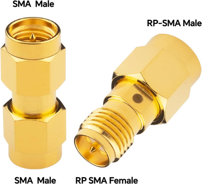 Boobrie 4-Pack SMA Antenna Connector Kit Upgrade 2 Type SMA Male to Male+RP-SMA Male to RPSMA Female RF Coax Adapter DC-18GHz VSWR ≤1.15 SMA RP SMA Adapter for FPV Antennas WiFi Router Signal Booster