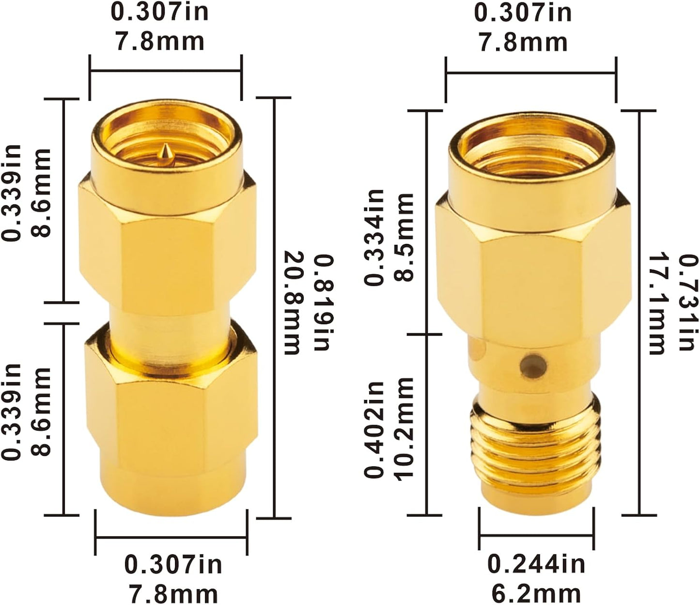 Boobrie 4-Pack SMA Antenna Connector Kit Upgrade 2 Type SMA Male to Male+RP-SMA Male to RPSMA Female RF Coax Adapter DC-18GHz VSWR ≤1.15 SMA RP SMA Adapter for FPV Antennas WiFi Router Signal Booster