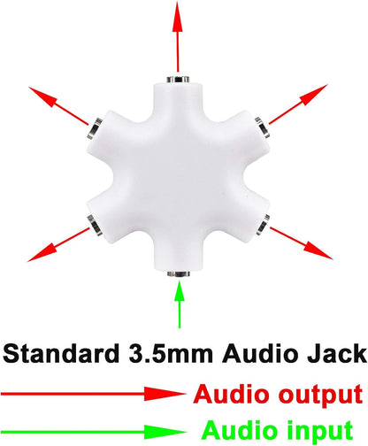 Boobrie 3.5mm Stereo Headphone Jack Multi Splitter 5-Way 6 Port Female Universal Adapter Audio Earphone Plug for Music Sharing Compatible with Mobile Phone/iPod/Laptop/PC/Headphones/Mp3(White)