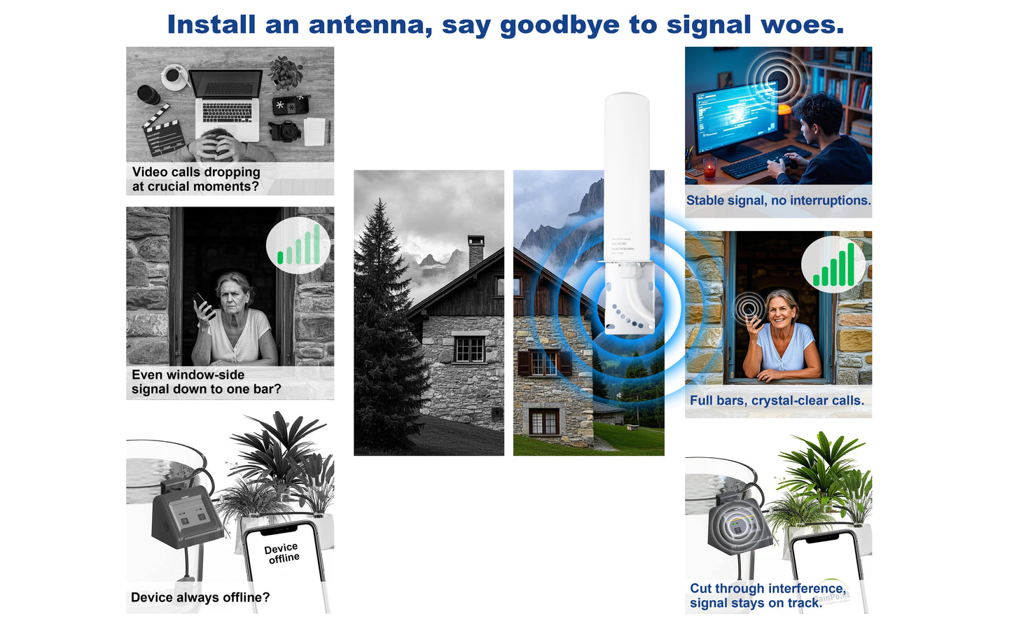 BOOBRIE 4G 5G LTE Antenna Outdoor 10dBi SMA TS9 Adapter 600-2700 3300-4200MHz High Gain WiFi Antenna Outdoor LOW LOSS Dual SMA Male 5M/16.4FT RG58 Cable 4G LTE OmniDirectional Router Hotspot