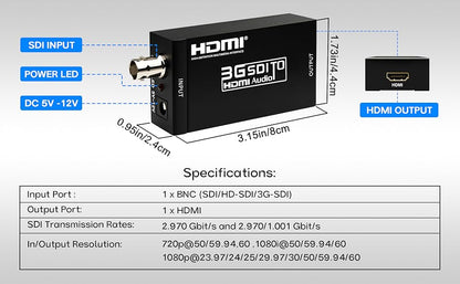 Boobrie SDI to HDMI Converter, Full HD 1080P Video Audio Adapter Supports SD/HD/3G-SDI to HDMI Conversion for Camera Monitor Projector Display