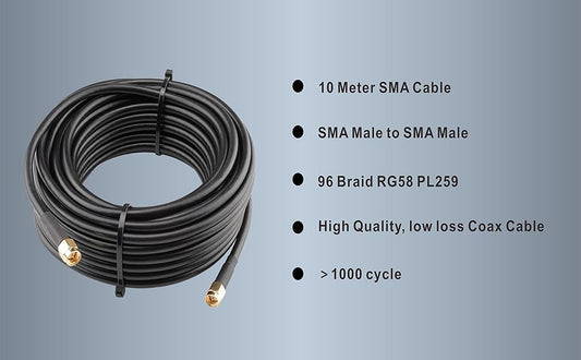 BOOBRIE 10M SMA Male to Male Cable RG58 Coax Cable Low Loss WiFi Antenna Cable SMA Male to SMA Male Connector Cable SMA Male Coaxial Cable for 2G 3G 4G LTE FPV Antenna Wireless Router WLAN Power Cord