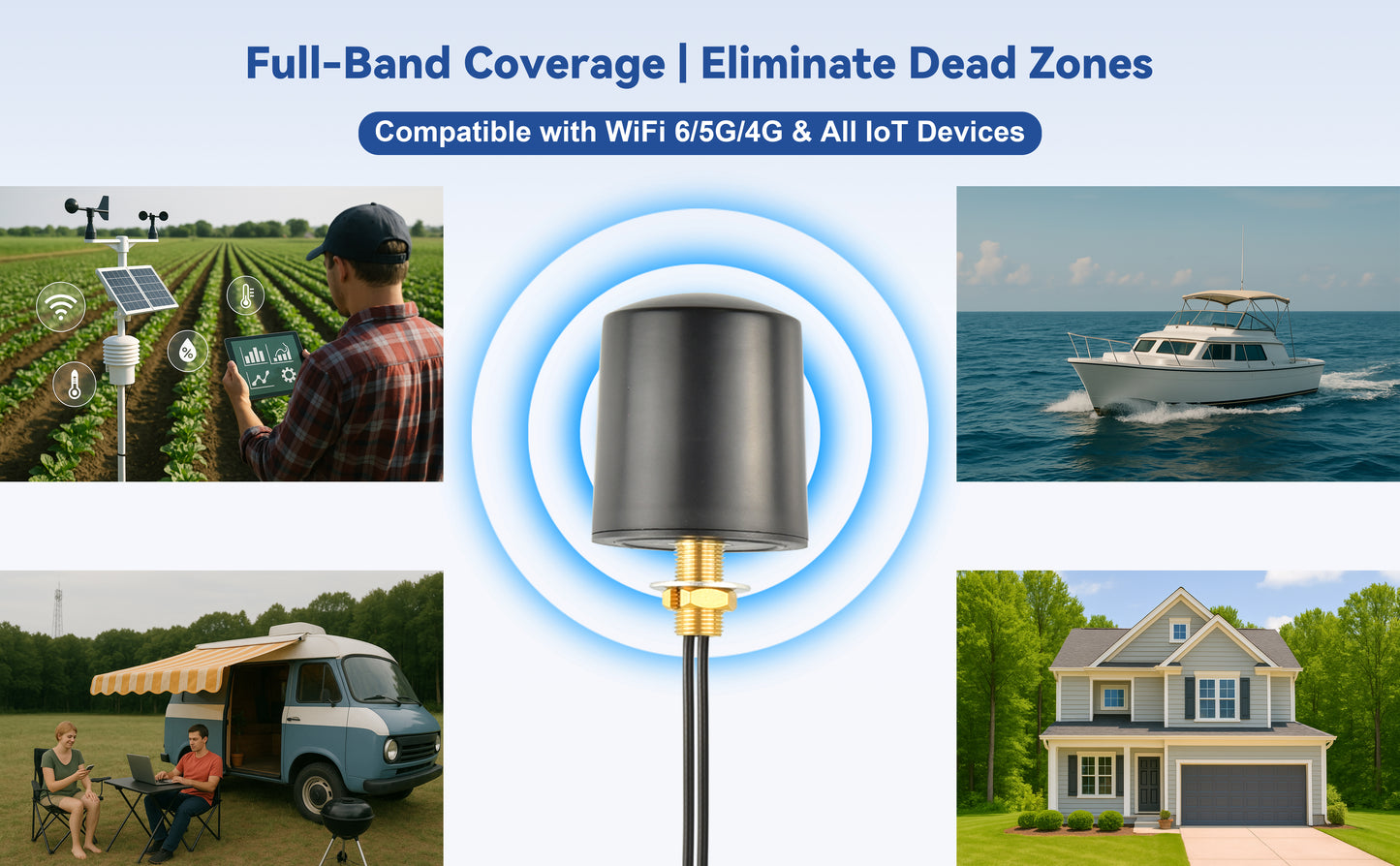 BOOBRIE 2x2 MIMO Omnidirectional Antenna 600-6000MHz 5G 4G LTE 3G Outdoor Antenna with 2x16.4ft BMR100 SMA Male Cables for Router Gateway, T-Mobile/Verizon/AT&T Home Internet