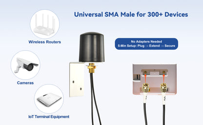 BOOBRIE 2x2 MIMO Omnidirectional Antenna 600-6000MHz 5G 4G LTE 3G Outdoor Antenna with 2x16.4ft BMR100 SMA Male Cables for Router Gateway, T-Mobile/Verizon/AT&T Home Internet