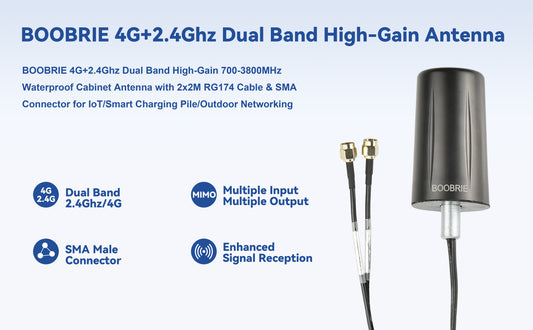 BOOBRIE 2x2 MIMO Omnidirectional Antenna for 5G/4G LTE (700-3800MHz)+ WiFi (2.4-2.5GHz) High Gain Waterproof Outdoor/Indoor Antenna with 2x6.56ft SMA Cables for IoT/Router/Networking