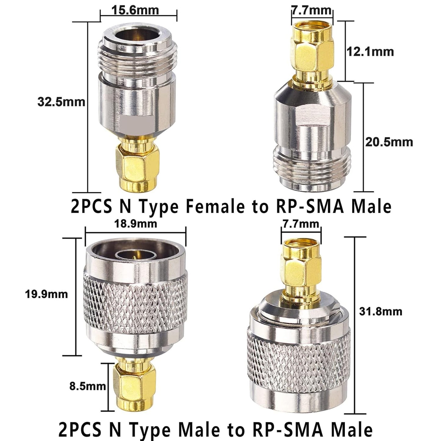 Boobrie N Male to RP SMA Male Connector N Female to RP SMA Male Connector 4PCS N to RP-SMA Male Connector Kit RP-SMA to N Type for WiFi Antenna CB Radio Antenna Broadcast Transmitter Netgear TP-Link